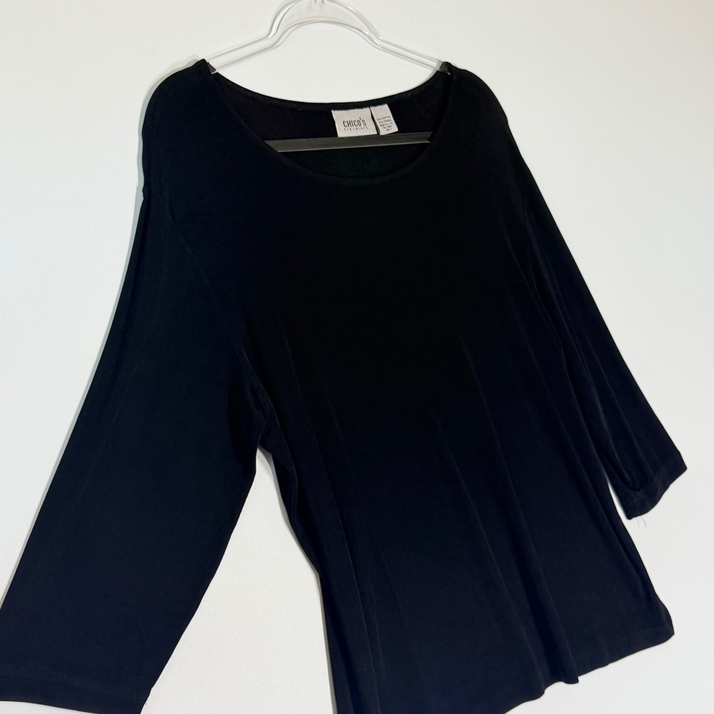 Chico's Travelers Black 3/4 Sleeve Scoop Neck Top Large - Picture 4 of 7